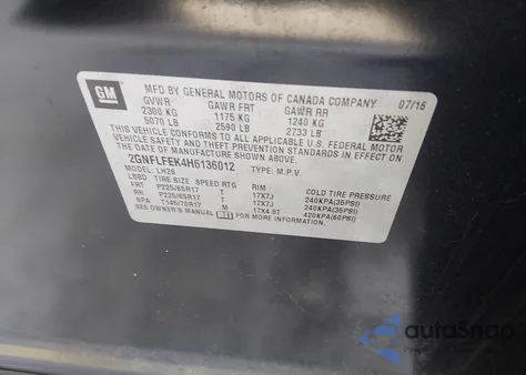 2017 Chevrolet Equinox Lt z USA, uszkodzony, nr VIN 2GNFLFEK4H6136012